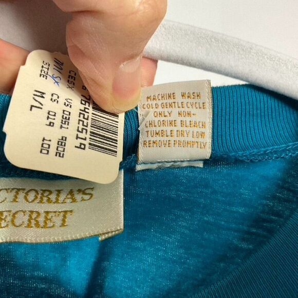 NWT VINTAGE Victoria's Secret Teal Blue Short Sleeve Pocket Sleep T-Shirt M/L 10 - Picture 6 of 8